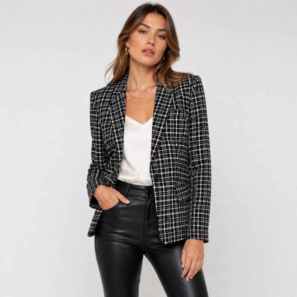 L'AGENCE Women's Black White Plaid Blazer Jacket size 8
